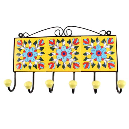 Ceramic Tile Hook in Turquoise Sunflower